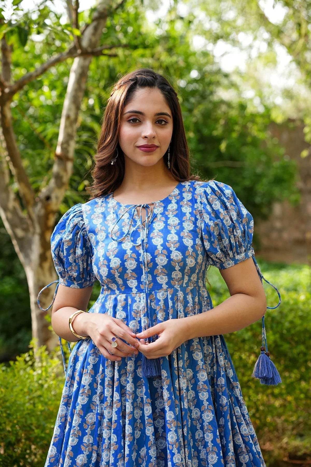 Sonakshi Women's Blue Rayon Digital Print Full Round Flair Anarkali Gown Set | Grocsy