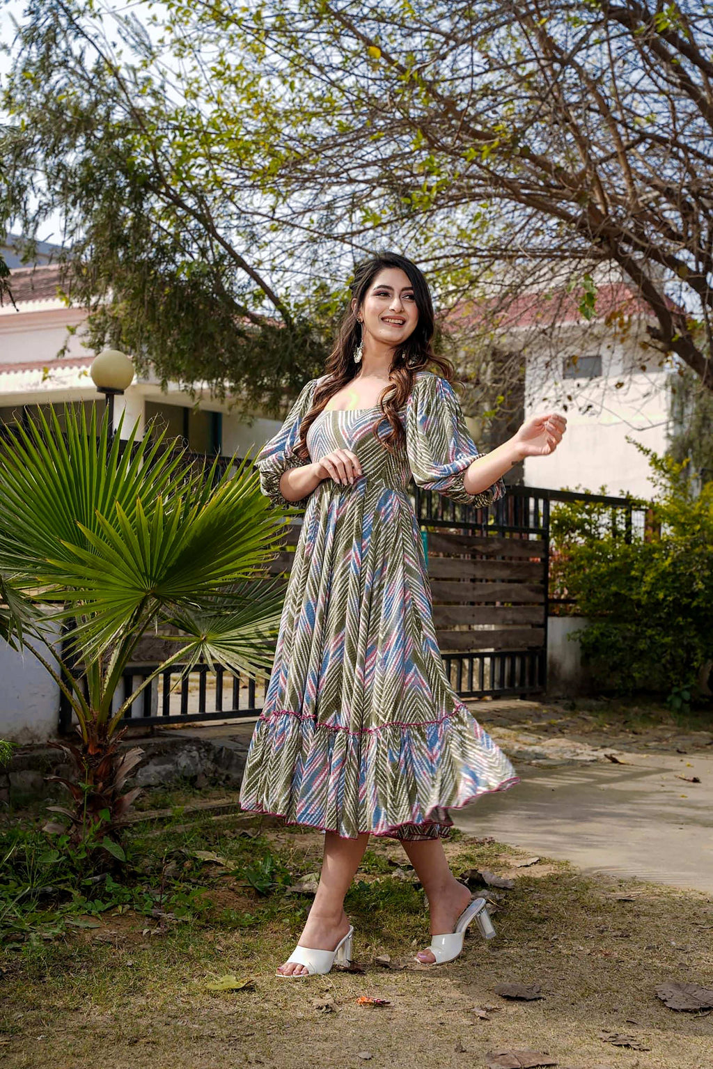 Sonakshi Women's Multycolor Rayon Digital Print Full Round Flair Anarkali Gown Set | Grocsy