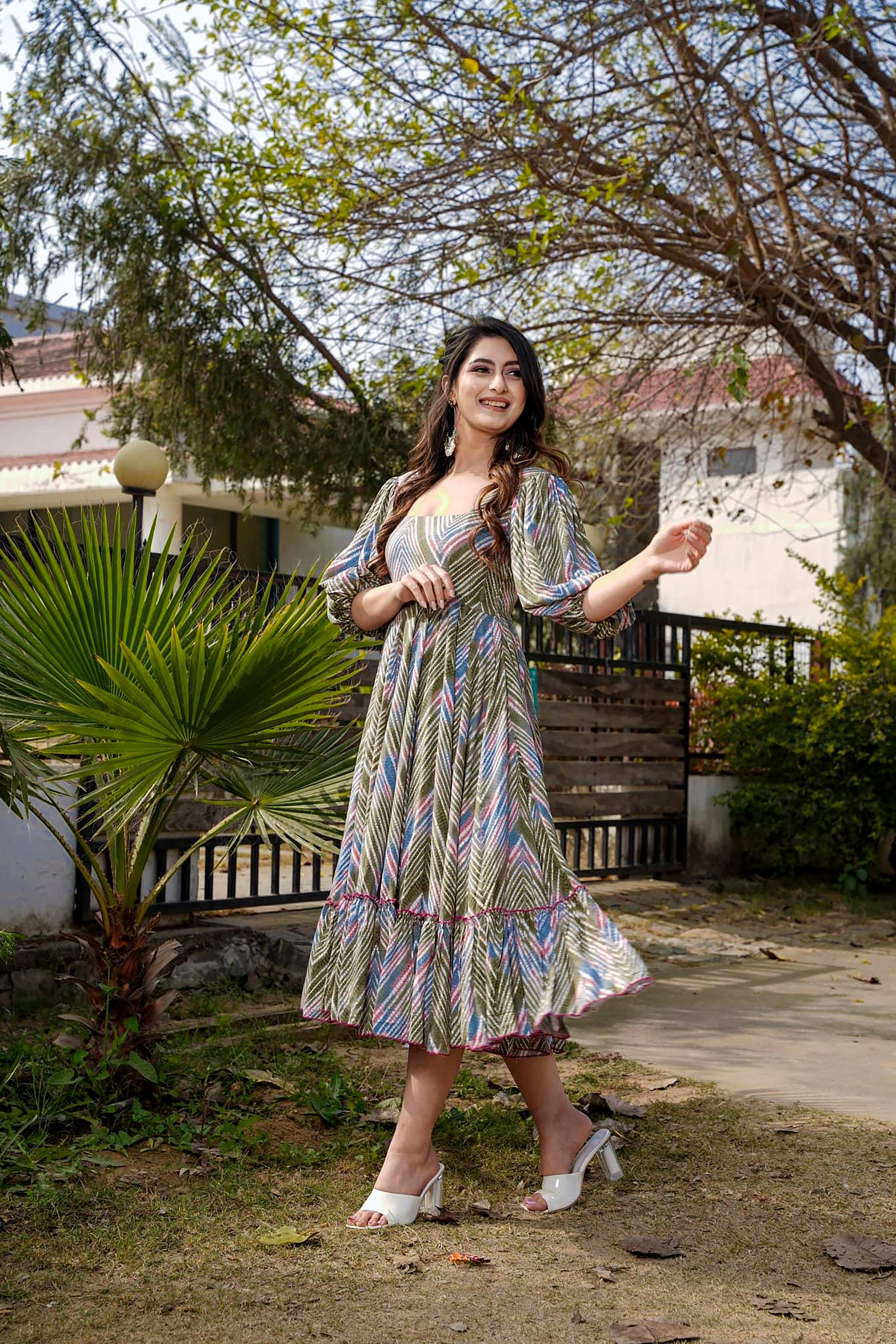 Sonakshi Women's Multycolor Rayon Digital Print Full Round Flair Anarkali Gown Set | Grocsy