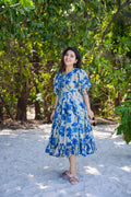 Sonakshi Women's Blue Rayon Digital Print Full Round Flair Anarkali Gown Set | Grocsy