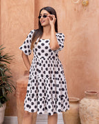 Sonakshi Women's White & Black Rayon Digital Print Full Round Flair Anarkali Gown Set | Grocsy