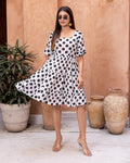 Sonakshi Women's White & Black Rayon Digital Print Full Round Flair Anarkali Gown Set | Grocsy