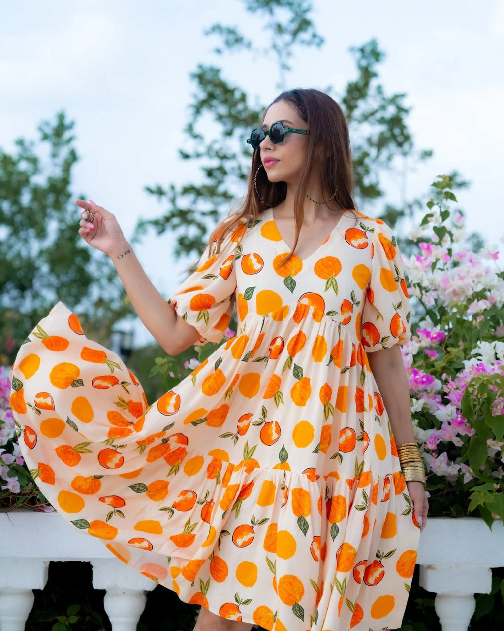 Sonakshi Women's White & Yellow Rayon Digital Print Full Round Flair Anarkali Gown Set | Grocsy