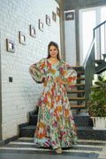 Sonakshi Women's C Green Air tex Chinon Digital Print Full Round Flair Anarkali Gown Set | Grocsy