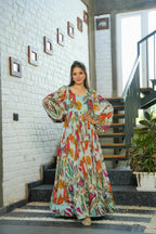 Sonakshi Women's C Green Air tex Chinon Digital Print Full Round Flair Anarkali Gown Set | Grocsy