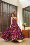 Sonakshi Women's Purple Heavy Rayon Digital Print Full Round Flair Anarkali Gown Set | Grocsy