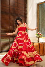 Sonakshi Women's Red Heavy Rayon Digital Print Full Round Flair Anarkali Gown Set | Grocsy