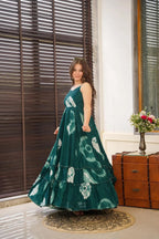 Sonakshi Women's Green Heavy Rayon Digital Print Full Round Flair Anarkali Gown Set | Grocsy