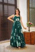 Sonakshi Women's Green Heavy Rayon Digital Print Full Round Flair Anarkali Gown Set | Grocsy