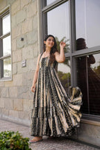 Sonakshi Women's Multycolor Heavy Rayon Digital Print Full Round Flair Anarkali Gown Set | Grocsy