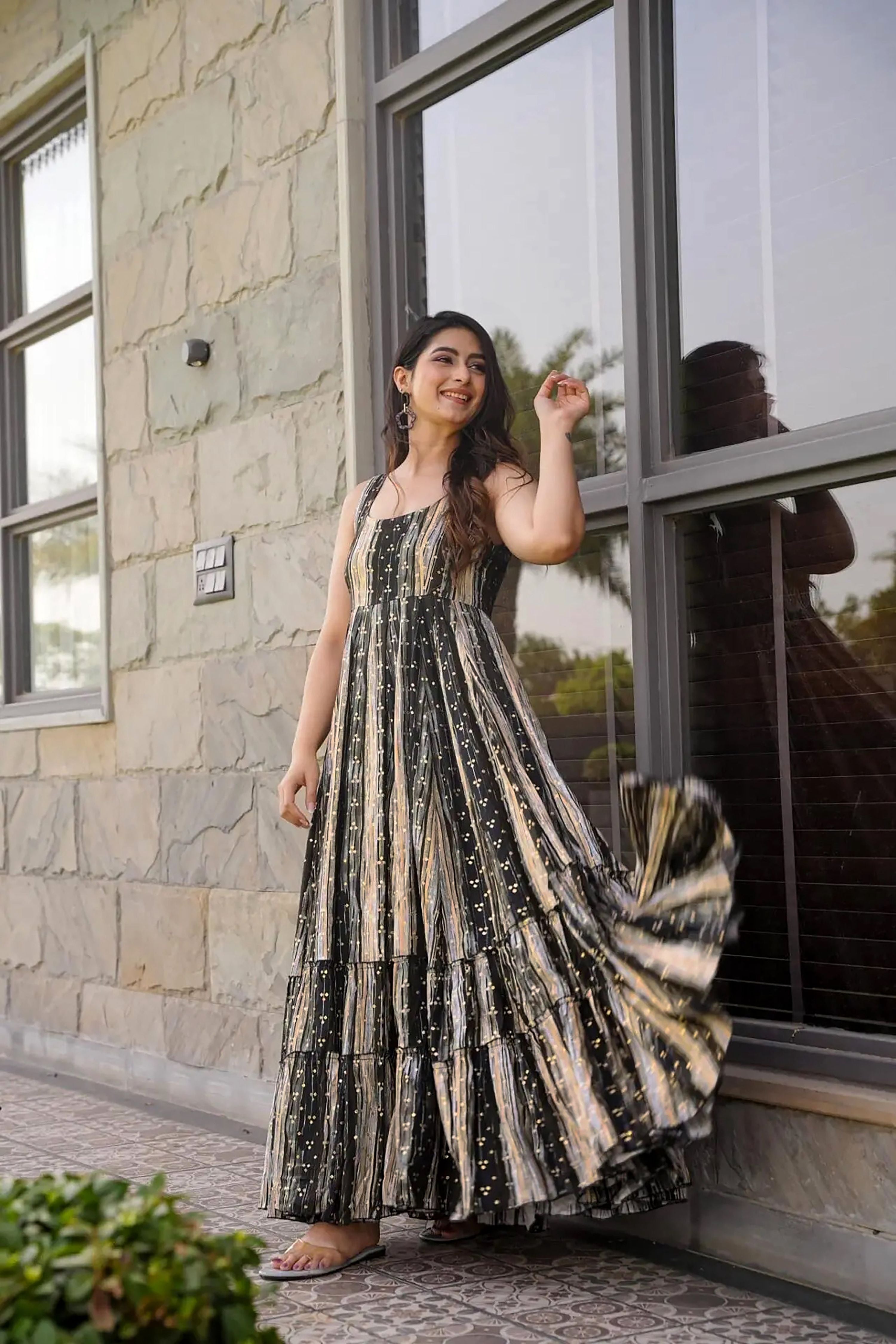 Sonakshi Women's Multycolor Heavy Rayon Digital Print Full Round Flair Anarkali Gown Set | Grocsy