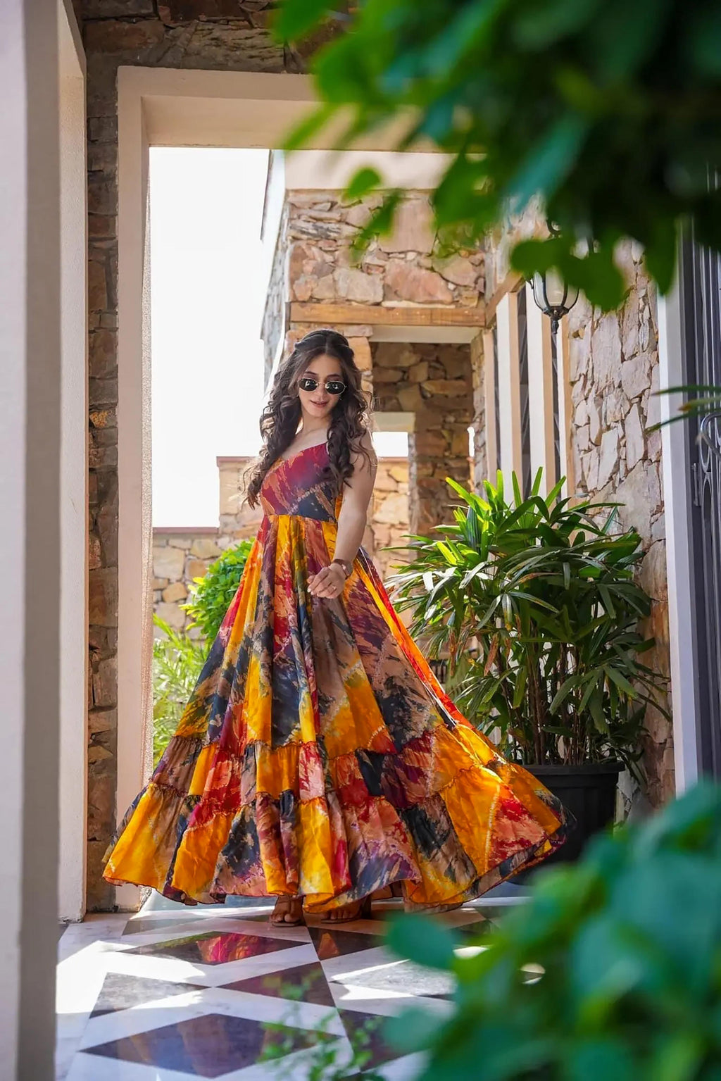 Sonakshi Women's Multycolor Heavy Rayon Digital Print Full Round Flair Anarkali Gown Set | Grocsy