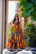 Sonakshi Women's Multycolor Heavy Rayon Digital Print Full Round Flair Anarkali Gown Set | Grocsy