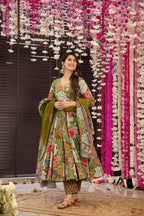 Sonakshi Women's Multycolor Maslin Digital Print Full Round Flair Anarkali Gown Set With Dupatta | Grocsy