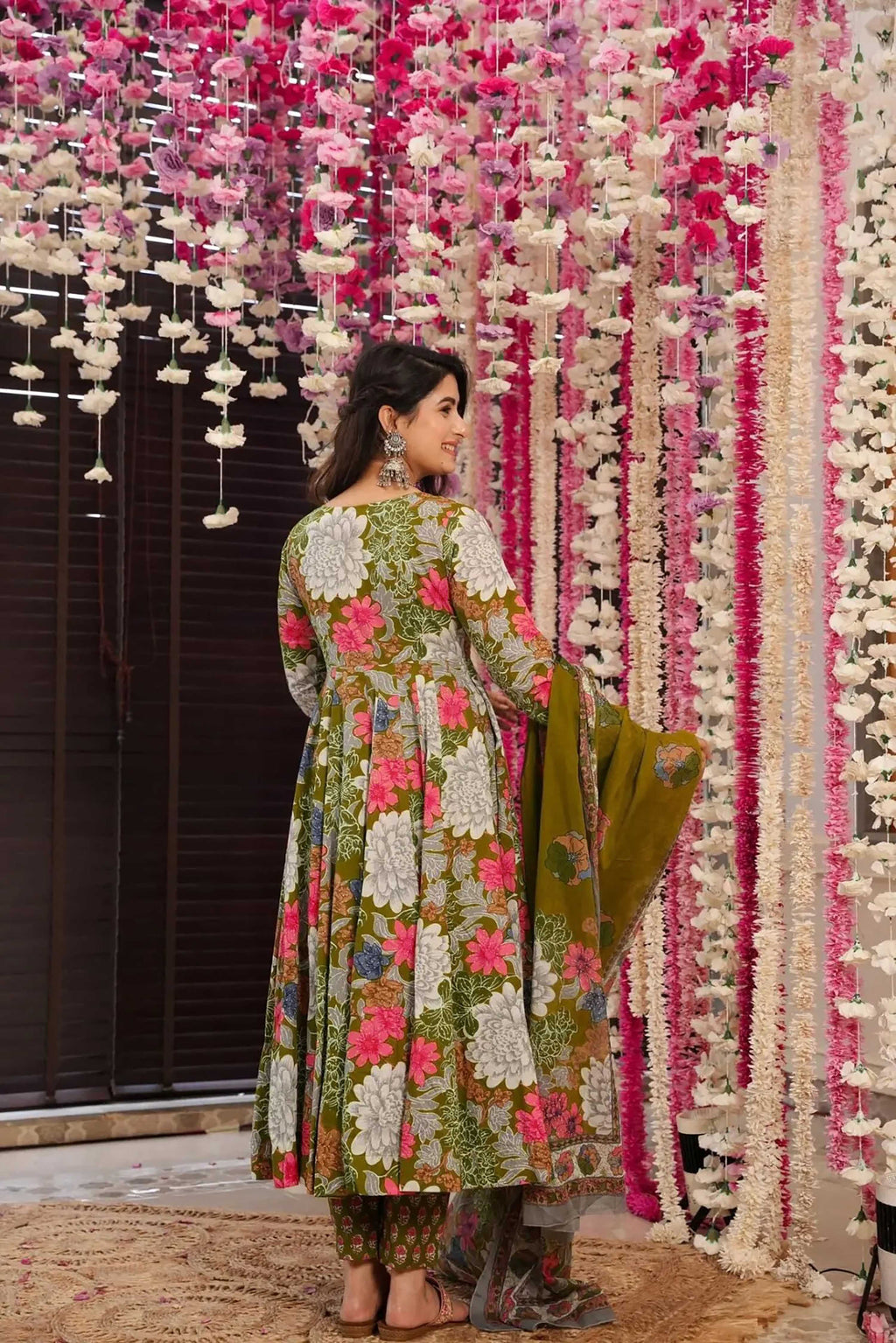 Sonakshi Women's Multycolor Maslin Digital Print Full Round Flair Anarkali Gown Set With Dupatta | Grocsy