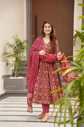 Sonakshi Women's Maharani Maslin Digital Print Full Round Flair Anarkali Gown Set With Dupatta | Grocsy