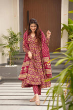 Sonakshi Women's Maharani Maslin Digital Print Full Round Flair Anarkali Gown Set With Dupatta | Grocsy