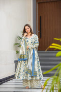 Sonakshi Women's Offwhite Maslin Digital Print Full Round Flair Anarkali Gown Set With Dupatta | Grocsy