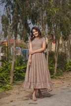 Sonakshi Women's Grey Rayon Digital Print Full Round Flair Anarkali Gown Set | Grocsy