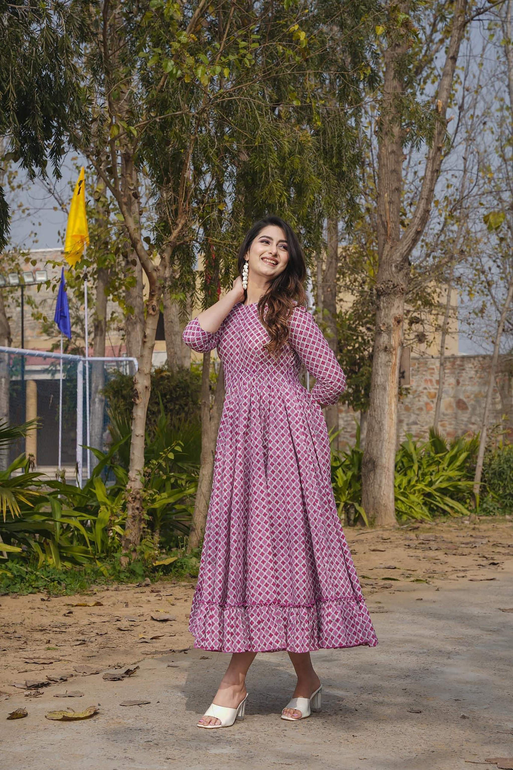 Sonakshi Women's Maharani Rayon Digital Print Full Round Flair Anarkali Gown Set | Grocsy