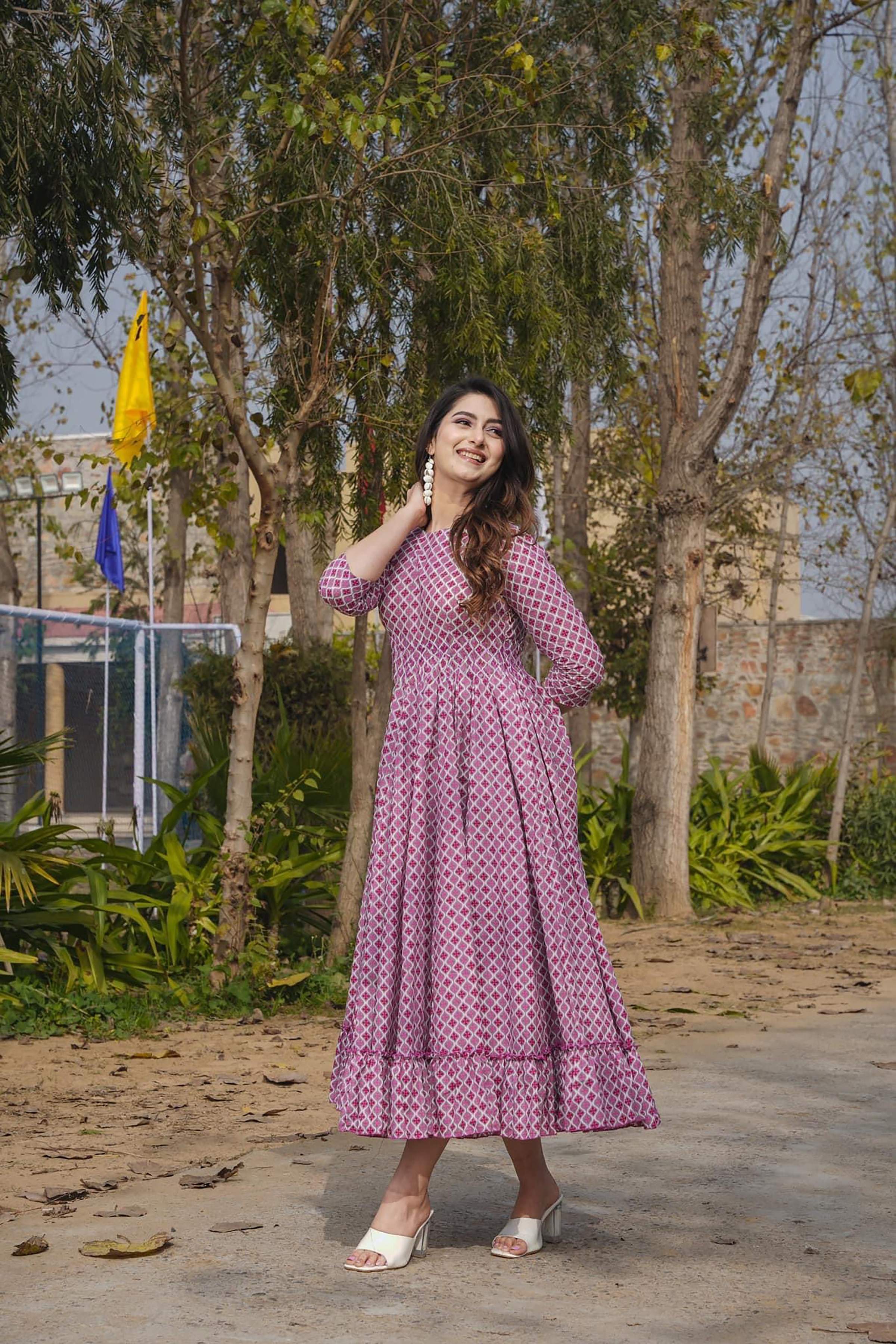 Sonakshi Women's Maharani Rayon Digital Print Full Round Flair Anarkali Gown Set | Grocsy