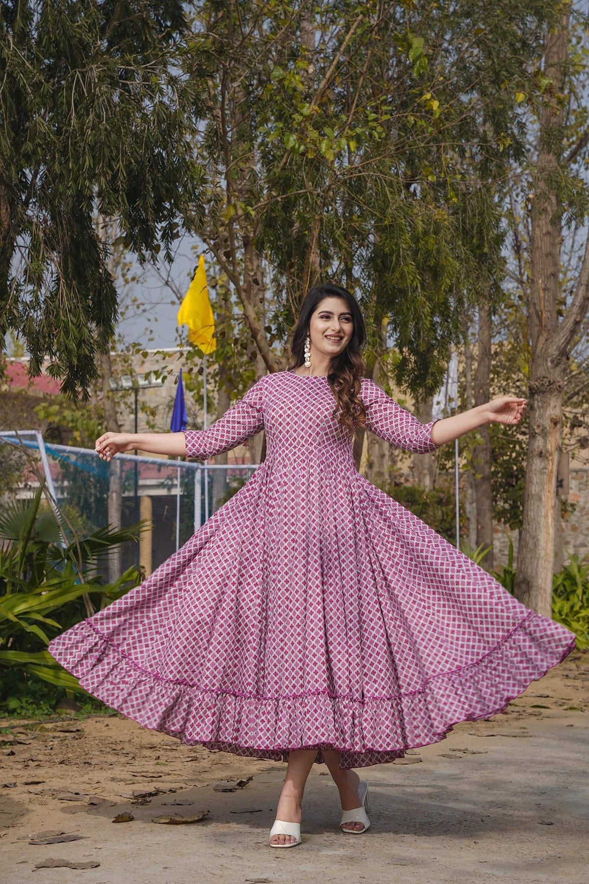 Sonakshi Women's Maharani Rayon Digital Print Full Round Flair Anarkali Gown Set | Grocsy