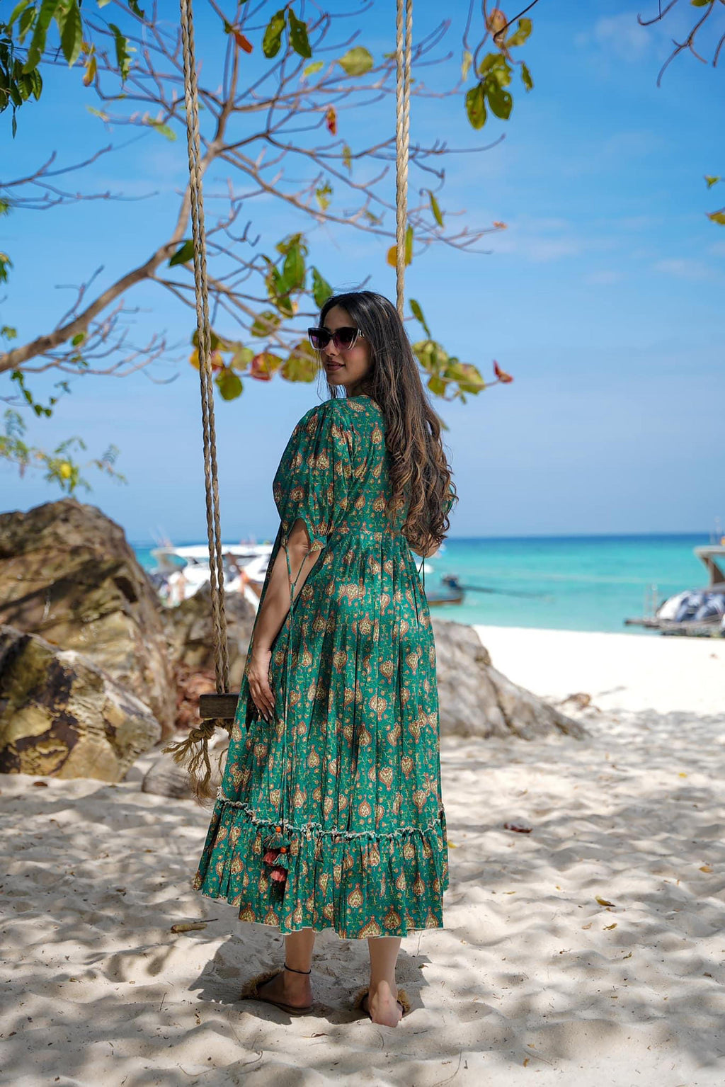 Sonakshi Women's Green Rayon Digital Print Full Round Flair Anarkali Gown Set | Grocsy