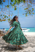 Sonakshi Women's Green Rayon Digital Print Full Round Flair Anarkali Gown Set | Grocsy