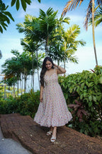 Sonakshi Women's Cream Rayon Digital Print Full Round Flair Anarkali Gown Set | Grocsy