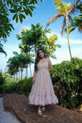 Sonakshi Women's Cream Rayon Digital Print Full Round Flair Anarkali Gown Set | Grocsy