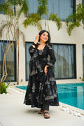 Sonakshi Women's Black Mal cottan Digital Print Full Round Flair Anarkali Gown Set With Dupatta | Grocsy