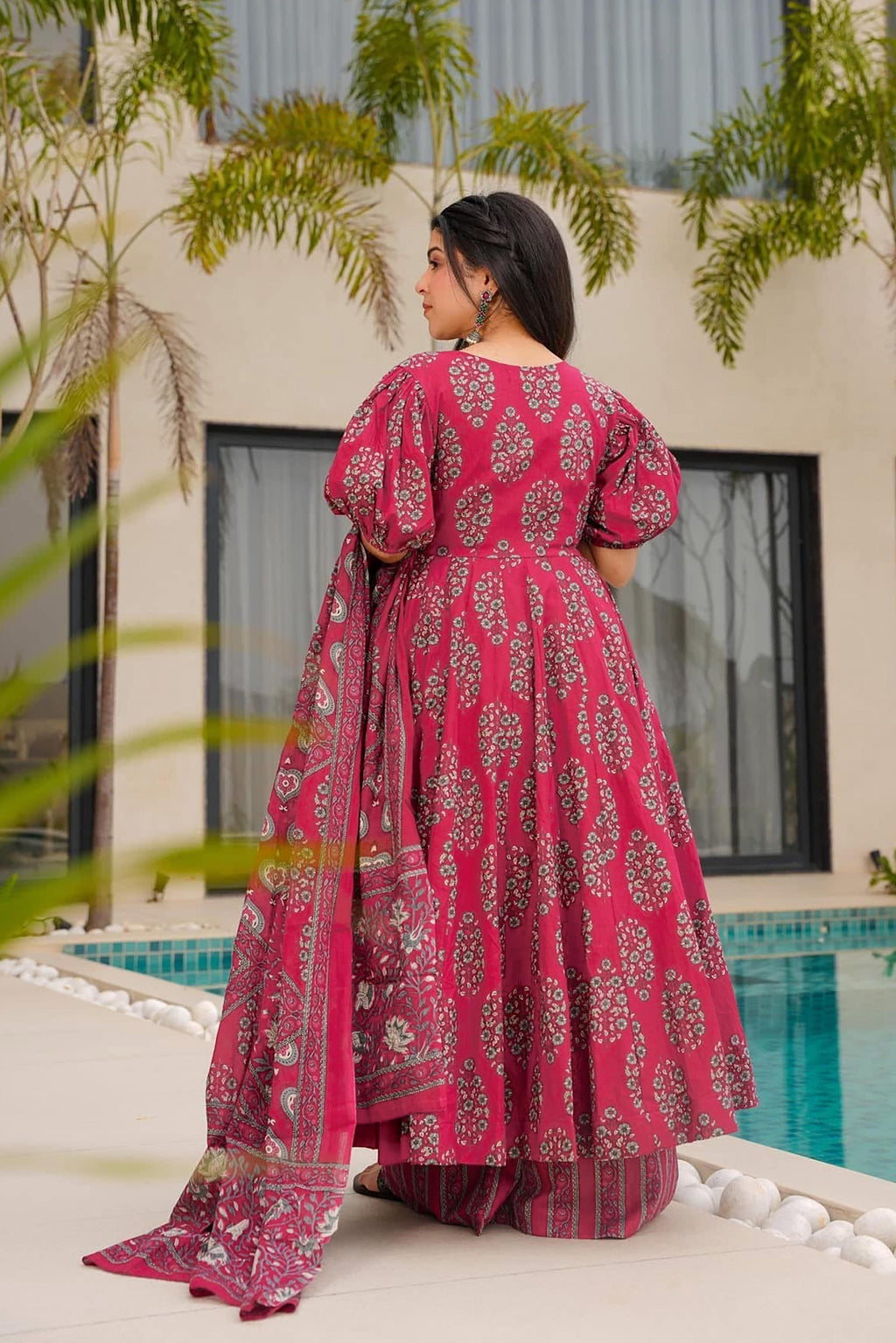 Sonakshi Women's Maharani Mal cottan Digital Print Full Round Flair Anarkali Gown Set With Dupatta | Grocsy