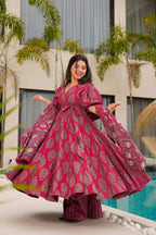 Sonakshi Women's Maharani Mal cottan Digital Print Full Round Flair Anarkali Gown Set With Dupatta | Grocsy