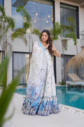 Sonakshi Women's white Rayon Digital Print Full Round Flair Anarkali Gown Set | Grocsy