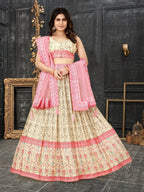 Sonakshi Women's White Chinon Silk Ajrakh Heavy digital Printed Lehenga Choli With Dupatta | Grocsy