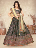 Sonakshi Women's Black Chinon Silk Ajrakh Heavy digital Printed Lehenga Choli With Dupatta | Grocsy