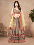 Sonakshi Women's Grey Chinon Silk Ajrakh Heavy digital Printed Lehenga Choli With Dupatta | Grocsy