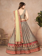 Sonakshi Women's Grey Chinon Silk Ajrakh Heavy digital Printed Lehenga Choli With Dupatta | Grocsy