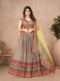 Sonakshi Women's Grey Chinon Silk Ajrakh Heavy digital Printed Lehenga Choli With Dupatta | Grocsy