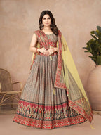 Sonakshi Women's Grey Chinon Silk Ajrakh Heavy digital Printed Lehenga Choli With Dupatta | Grocsy