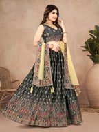 Sonakshi Women's Black Chinon Silk Ajrakh Heavy digital Printed Lehenga Choli With Dupatta | Grocsy