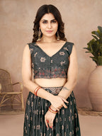 Sonakshi Women's Black Chinon Silk Ajrakh Heavy digital Printed Lehenga Choli With Dupatta | Grocsy