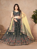 Sonakshi Women's Black Chinon Silk Ajrakh Heavy digital Printed Lehenga Choli With Dupatta | Grocsy