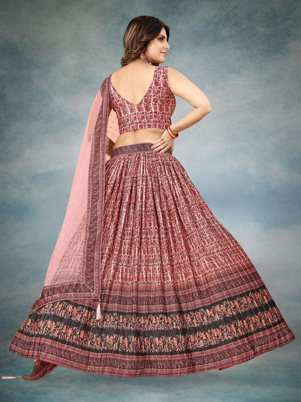 Sonakshi Women's Maroon Chinon Silk Ajrakh Heavy digital Printed Lehenga Choli With Dupatta | Grocsy