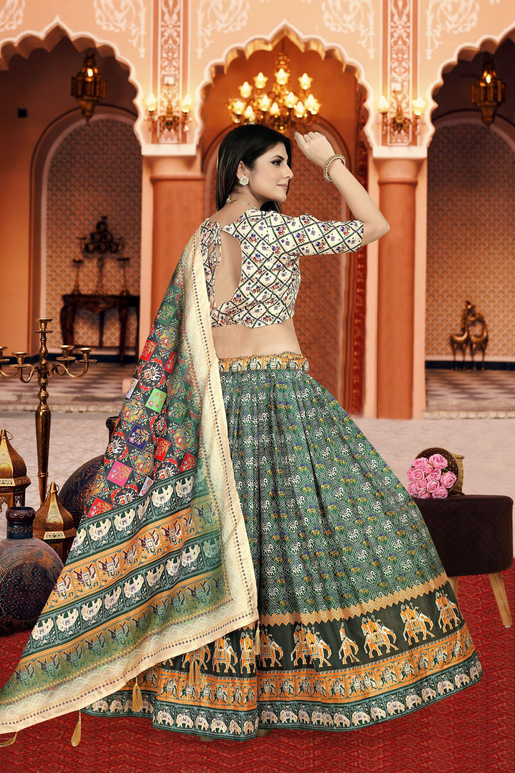 Sonakshi Women's Multicolor Dola Silk Digital Printed Lehenga Choli With Dupatta | Grocsy