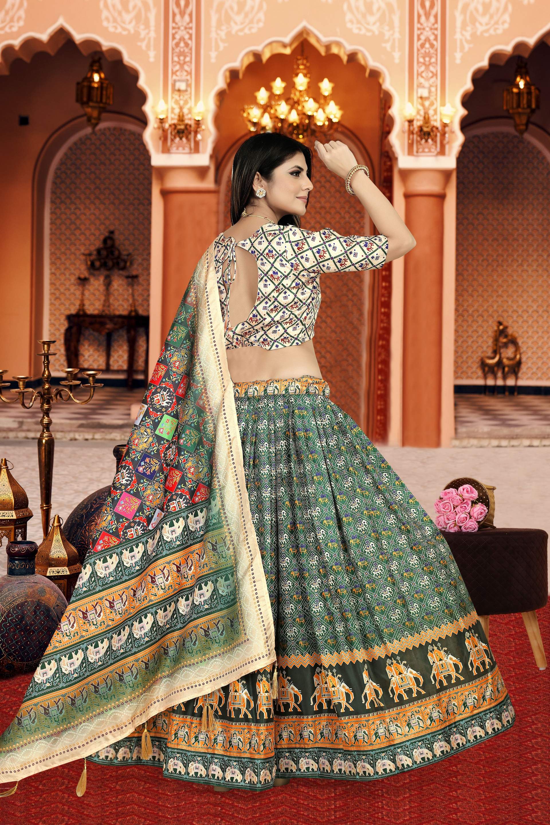 Sonakshi Women's Multicolor Dola Silk Digital Printed Lehenga Choli With Dupatta | Grocsy