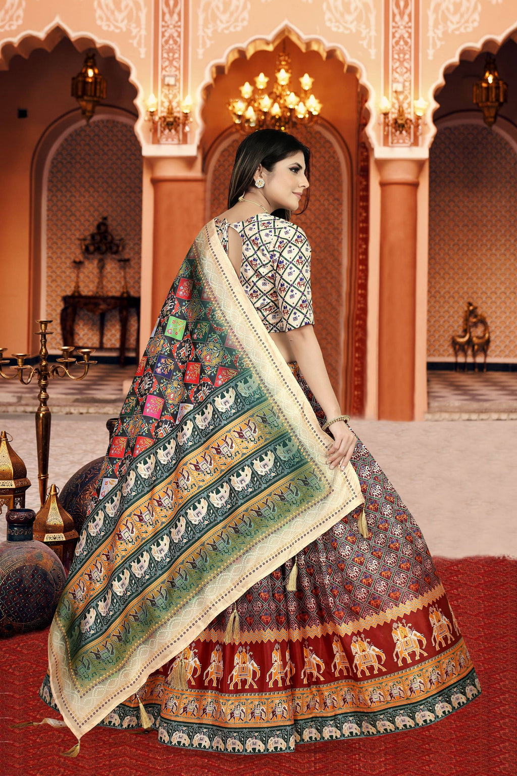 Sonakshi Women's Multicolor Dola Silk Digital Printed Lehenga Choli With Dupatta | Grocsy
