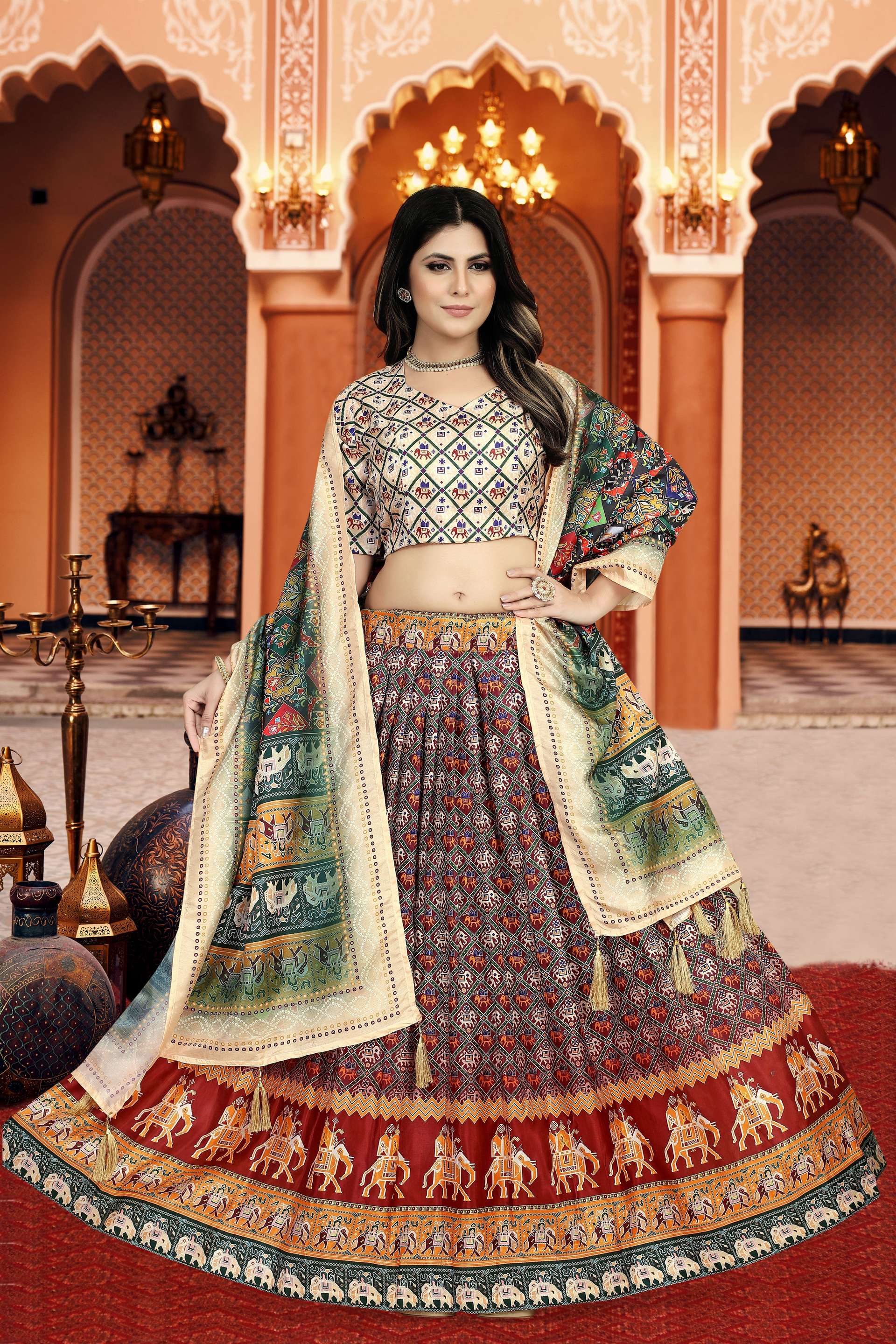 Sonakshi Women's Multicolor Dola Silk Digital Printed Lehenga Choli With Dupatta | Grocsy