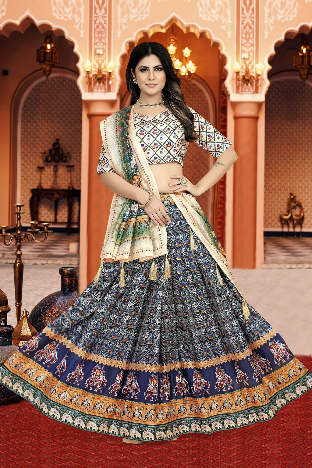 Sonakshi Women's Multicolor Dola Silk Digital Printed Lehenga Choli With Dupatta | Grocsy
