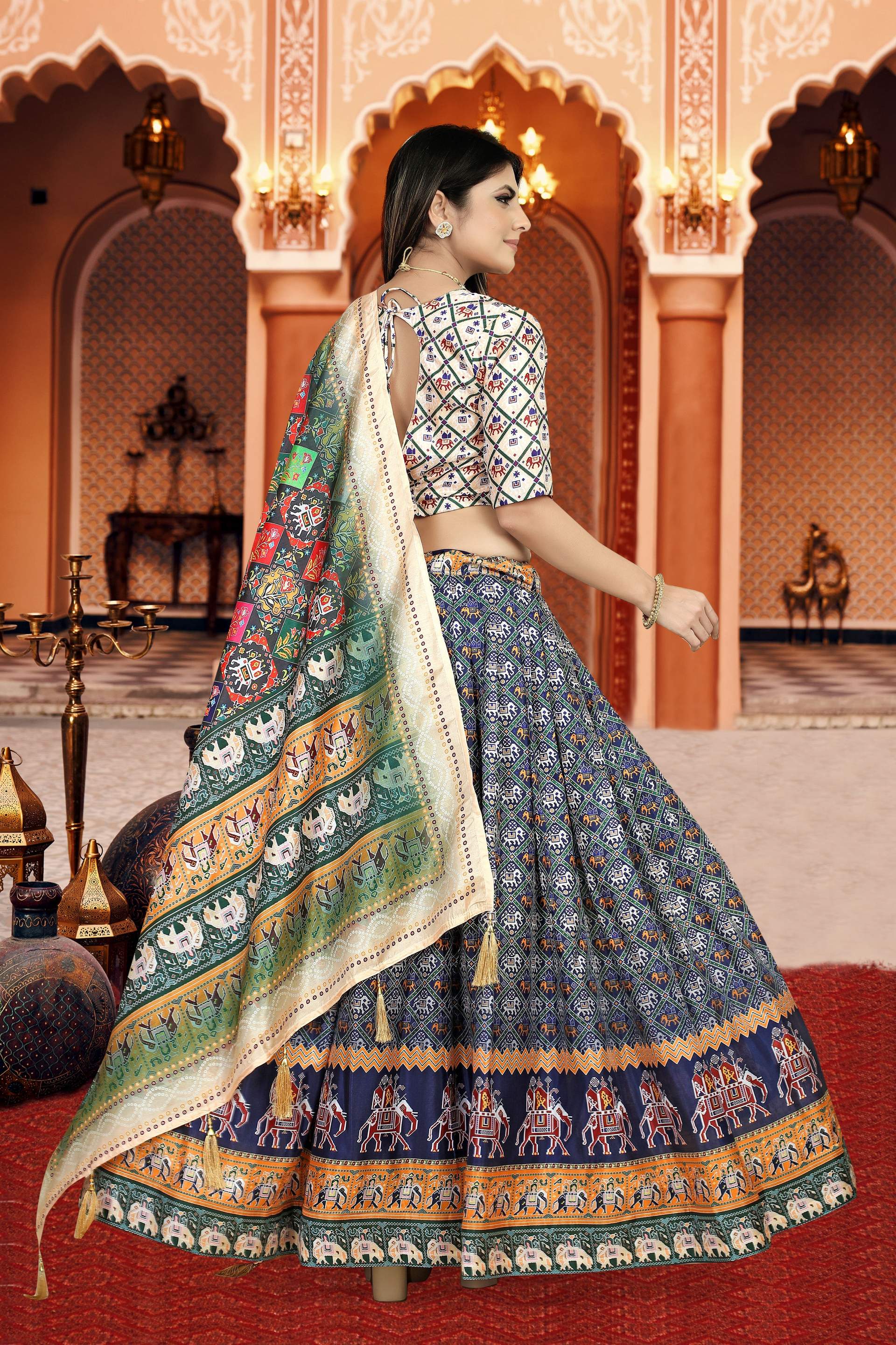 Sonakshi Women's Multicolor Dola Silk Digital Printed Lehenga Choli With Dupatta | Grocsy